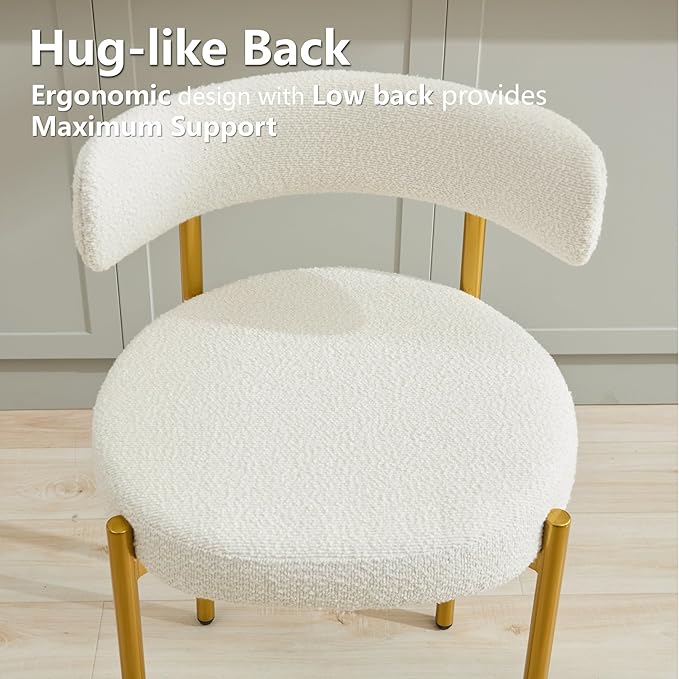 28'' Boucle Bar Stools Set of 3, White Bar Stools with Backs, Bar Height Stools for Kitchen Island, Upholstered Bar Chairs with Gold Legs