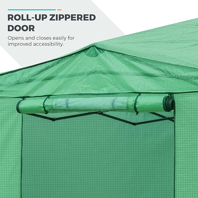 EAGLE PEAK Replacement Cover for 12x8 Portable Walk-in Pop up Greenhouse, Front and Rear Roll-Up Zipper Entry Doors and 4 Large Roll-Up Side Windows (Frame Not Included), Green