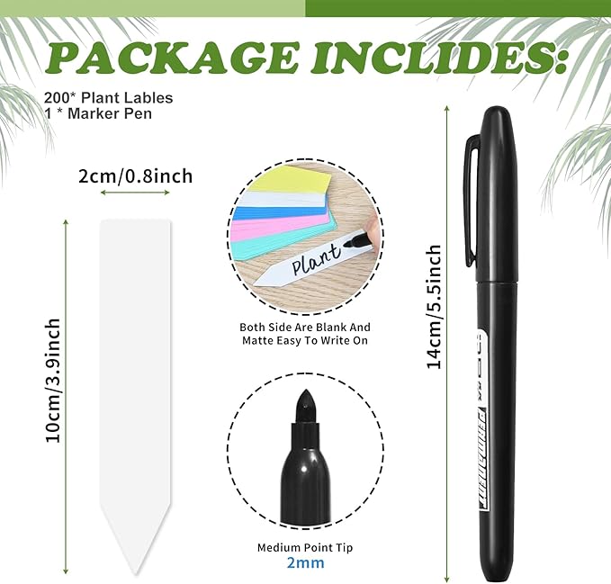 Plant Labels 200 Pcs Yuanling for Seeding Plastic Waterproof Plant Name Tags Garden Labels Marker Garden Pots Stakes for Outdoor Potted Plants Belt Permanent Marking Pen (White)