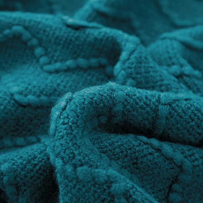 BOURINA Throw Blanket Textured Solid Soft Sofa Throw Couch Cover Knitted Decorative Blanket, 60 inch x 80 inch Teal