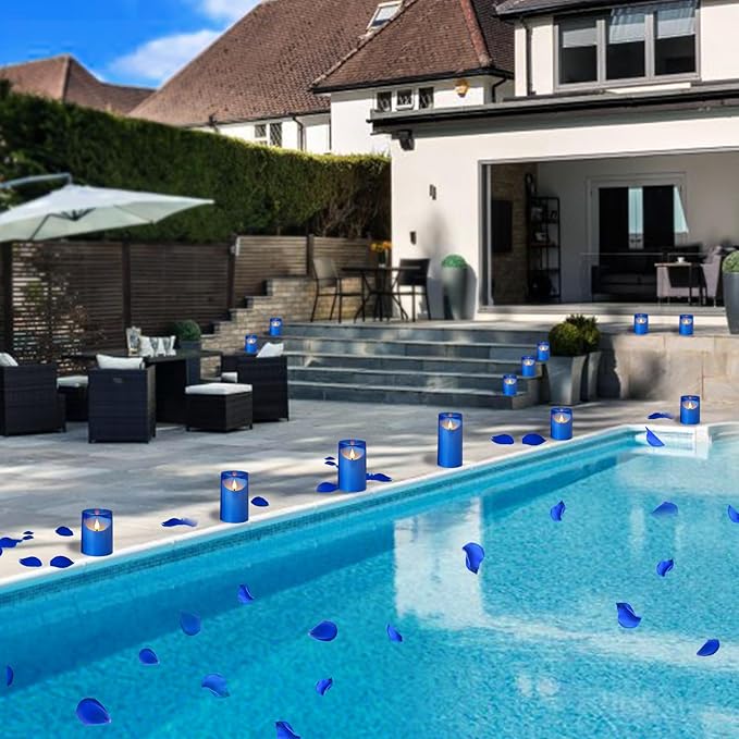 NURADA Flameless Candles: LED Pillar Acrylic Battery Candles with Remote and Timer for Wedding Party Romantic Decor - Pack of 3 Blue