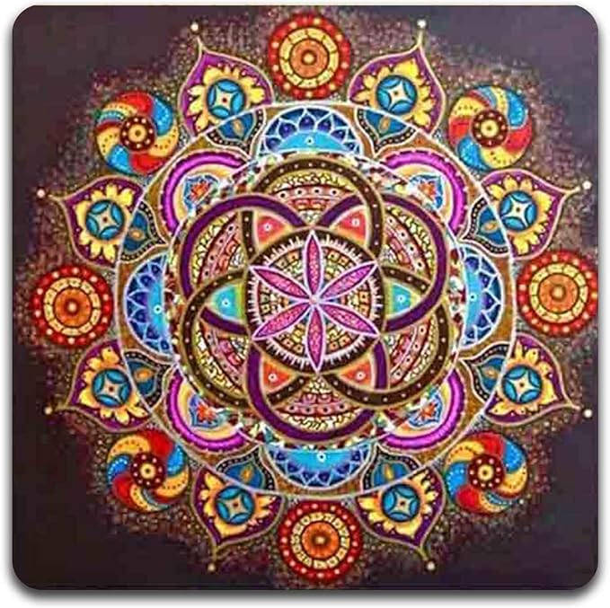 Mandala Pattern Square Coaster Set - Made of Recycled Rubber - Set of 4