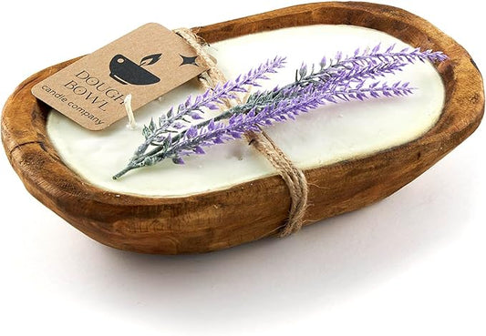Dough Bowl Candle Co. Lavender Soy Candle - 3 Wick Rustic Farmhouse Decor Odor Eliminator in Wooden Bowls, 20 Ounce Wooden Dough Bowl Candle, All-Natural Gifts for Women and Men, Coffee Table Decor