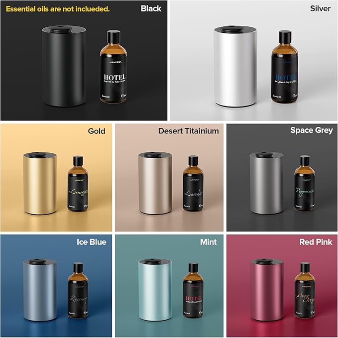 Airversa Waterless Essential Oil Diffuser for Home Aromatherapy Scent Diffusers with 3 Countdown Timer Settings or Timer-Off, 3 Mist Levels for Car Room Studio Office, ANX Premium Metal Gold