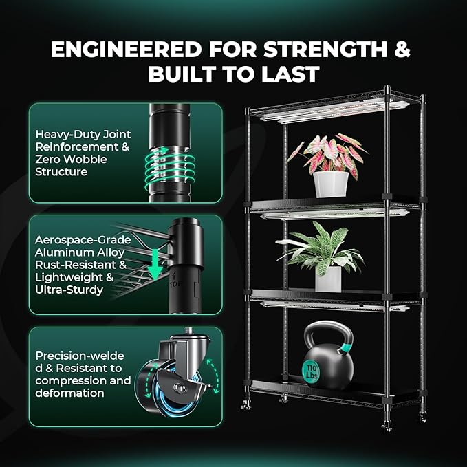 MARS HYDRO 2025 Plant Stand with Grow Lights,6-Tier Plant Shelf with 10 Full Spectrum LED Lamps (225W, 3ft) & Grow Tent | for Vegetables, Seedlings, Plant Growth | 5000K, 43x16x71''
