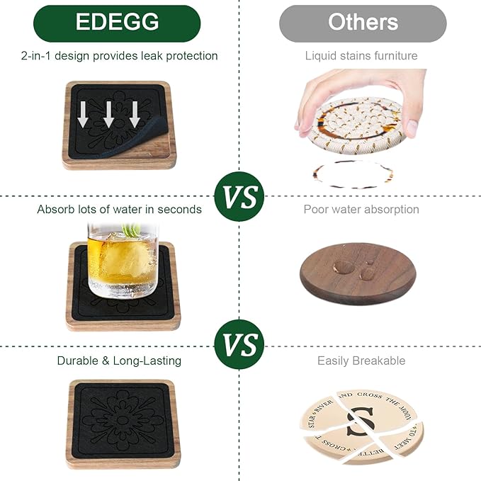 Square Coasters for Drinks, Absorbent Coaster Sets of 5, Wood Drinks Coasters for Coffee Tabletop Protection, Non-Slip, Non-Stick, Suitable for Kinds of Cups Wooden Table Drink, 4.1 Inches Black