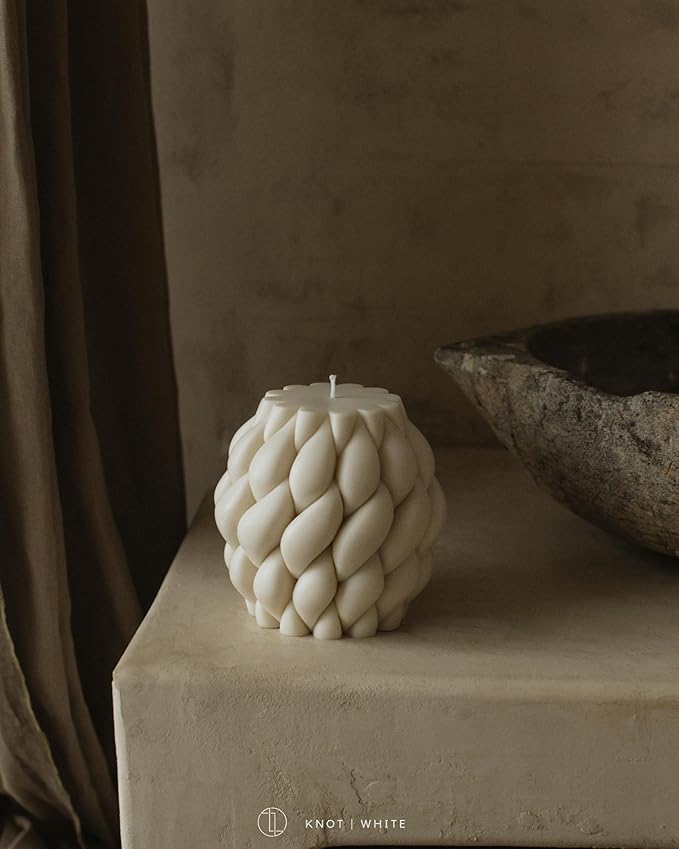 LAWA Knot Ball Candle - Large Beautiful Handmade Pillar Scented Soy Wax Elegant Bubble Aesthetic Candle Housewarming Gift Home Room Shelf Decor Idea White