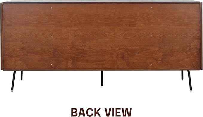 NTC Veil Modern Sideboard with 4 Doors, Buffet Cabinet with Vertical Groove Design and Metal Legs, Storage Cabinet for Living Room, and Hallway, Effortless Assembly - Dark Walnut