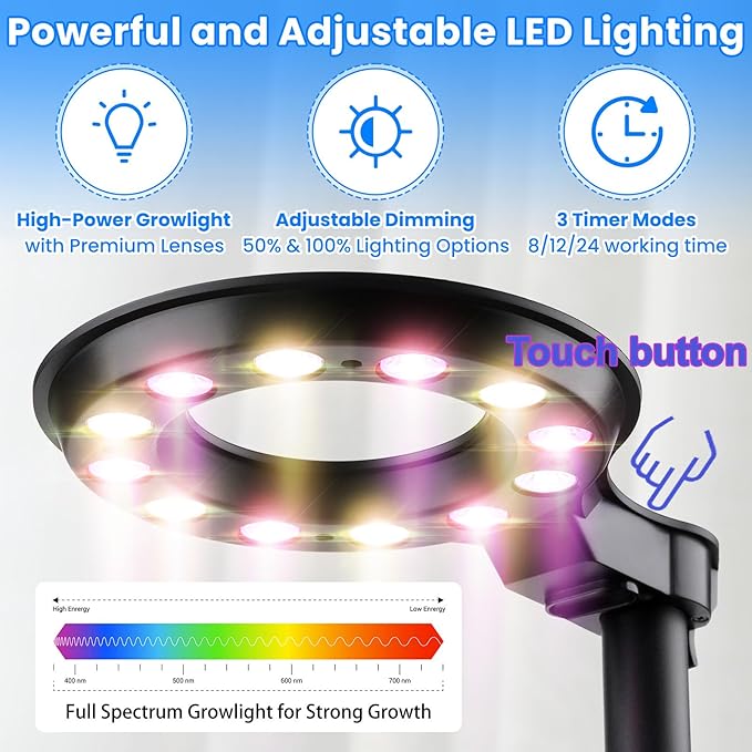 Smart Venus Fly Trap Terrarium Kit with Grow Light Timer & Metal Stand, African Violet Pots Self Watering Planter for Cactus,Herbs,Carnivorous Plants, Christmas Birthday Gifts for Women Garden Lover