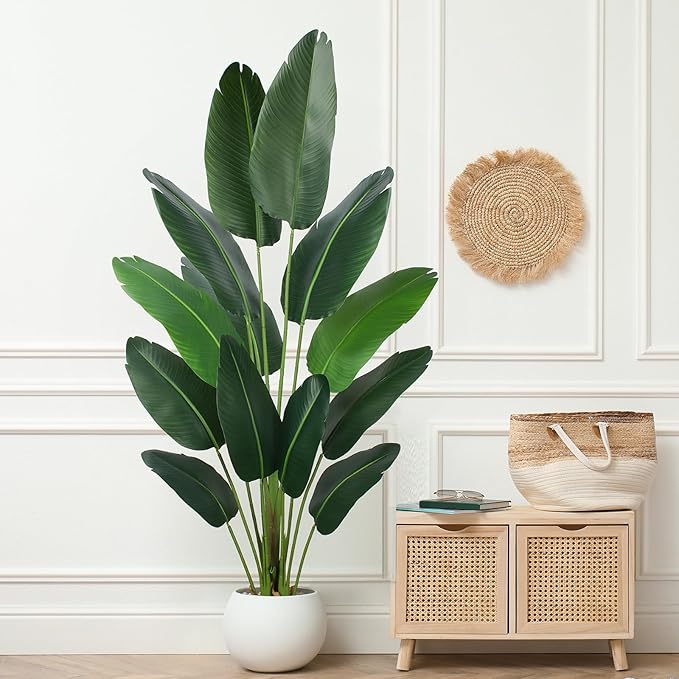 Artificial Bird of Paradise Plant 6 Ft Tall Fake Banana Leaf Plant for Indoors and Outdoors,Faux Palm Tree with Plastic Pot for Office and Home Decor,L180