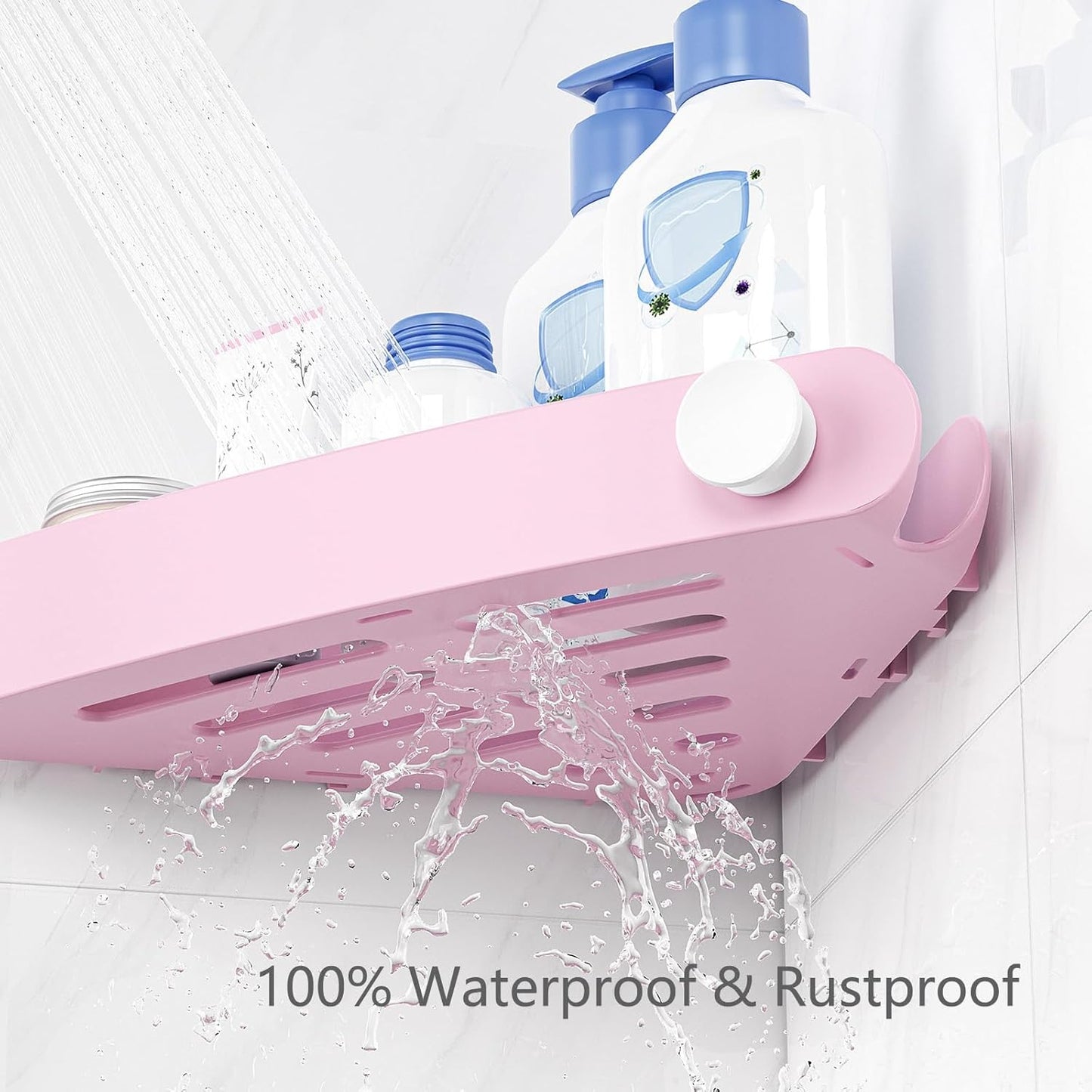 Sotfamily Shower Caddy Corner, 2 Pack Adhesive Corner Shower Shelves for Bathroom Organizers and Storage, Rust Free Plastic Rack for Bathroom Accessories & Decor, Pink