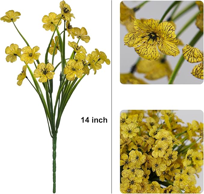 15 Bundles Artificial Flowers Fake Silk Flowers Outdoor UV Resistant Faux Flowers Plastic Fabric Greenery Plants for Hanging Planter Kitchen Home Office Garden Wedding Decoration（Yellow）