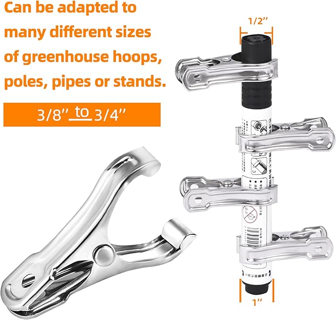 Greenhouse Clips 80 pcs for Garden Netting, Stainless Steel Garden Clips with Strong Grip keep Plant Cover or Shade Cloth securely, Garden Clamps Use on 3/8″, 1/2″, 3/4″ Hoops