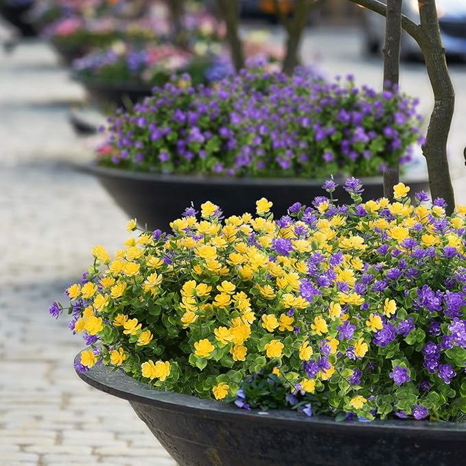 10PCS Artificial Flowers, Fake Artificial Greenery UV Resistant No Fade Faux Plastic Plants for Wedding Bridle Bouquet Indoor Outdoor Home Garden Kitchen Office Table Vase(Yellow)