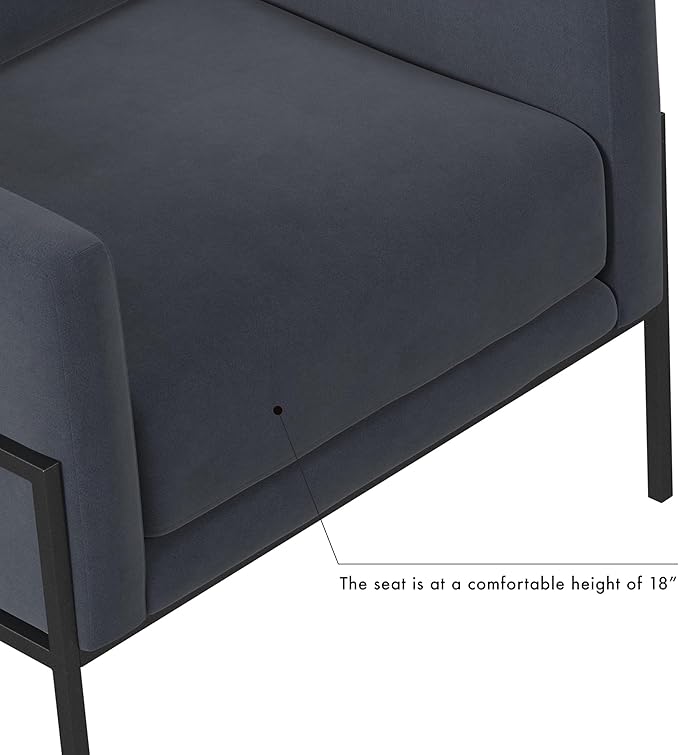 HomePop Modern Metal Frame Accent Chair Home Décor|Accent Chairs for Living Room & Bedroom - Steel Blue Velvet