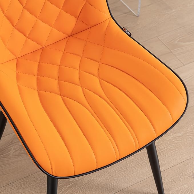 YOUNUOKE Dining Chairs Set of 2 Mid Century Modern Kitchen Chair Comfortable Upholstered Faux Leather Dinner Chairs for Kitchen Dining Room, Orange