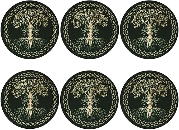 Norse Viking Wicca Yule Yggdrasil Coasters Set of 6 Coasters for Drinks Absorbent Double-Sided Leather PVC Coaster for Tabletop Protection Coffee Table Decor Ideal for Home Decor House Warming Gifts