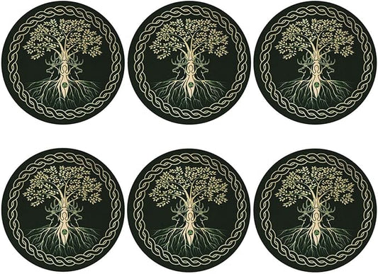 Norse Viking Wicca Yule Yggdrasil Coasters Set of 6 Coasters for Drinks Absorbent Double-Sided Leather PVC Coaster for Tabletop Protection Coffee Table Decor Ideal for Home Decor House Warming Gifts