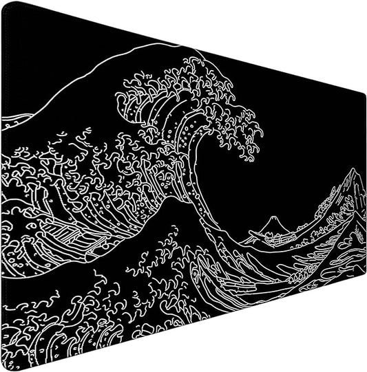 Japanese Sea Wave Mouse Pad for Gaming, Large Mouse Pad Extended (31.5X 15.75 INCH) Non-Slip Rubber Base & Stitched Edge for Computers Laptop Home Office Accessories