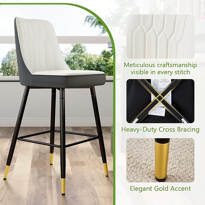 Bar Stools Set of 2,27" Counter Height Bar Stools Set of 2,Faux Leather Counter Stools with Soft Padded Seat & Curved Backrest,Modern Kitchen Island Chairs for Dining Café