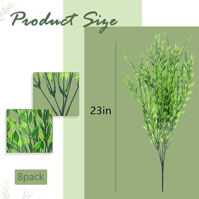 summer flower 8pcs Fake Plants Weeping Willow Artificial Greenery Stems Hanging Planter Faux Plant Indoor Home Bathroom Decor UV Resistant for Outdoor Shelf Garden Wall Front Porch Party Decorations