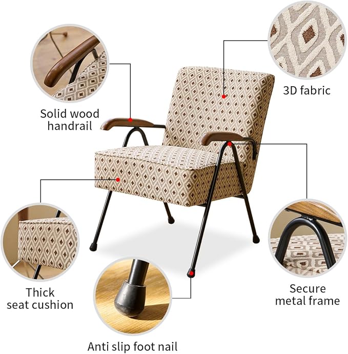MFFM Fabric Armchair, Modern Accent Chair High Back, Living Room Chairs with Metal Legs and Soft Padded, Sofa Chairs for Home Office,Bedroom,Dining Room (Pattern)