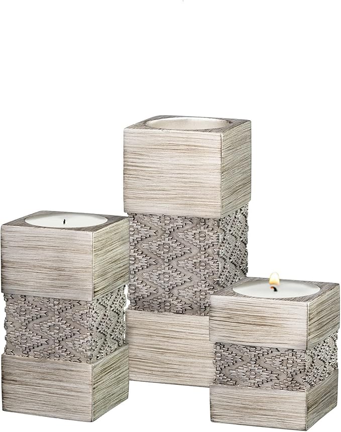 Creative Scents Dublin Silver Tealight Candle Holder Set of 3 - Centerpiece for Living Room and Dining Room Table Decor, Coffee Table Decor, Ideal for Fireplace, Entrance or Bathroom
