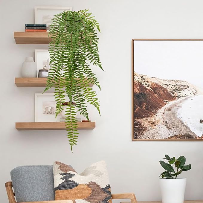 Hollyone Artificial Fern Hanging Plants Potted Fake Boston Ferns Ivy Vines Hanging Wall Plants Realistic Faux Ferns Greenery Plants for Wall Outdoors Indoors Home Office Garden Patio Decorations