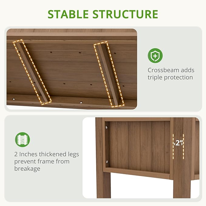 LUE BONA Elevated Planter Box with Legs and Shelf, 47 * 21 * 30in, 8 DIY Pocket HDPS Raised Garden Bed with Tools, 3-Year Warranty, No Crack, Large Outdoor Herb Raised Beds for Gardening Vegetables