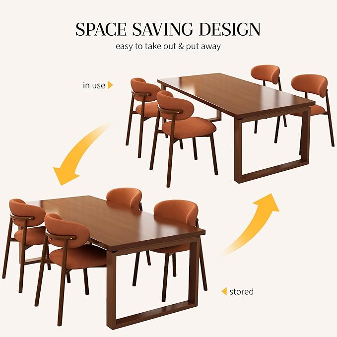 Kitchen Dining Chairs Set of 2 Modern Soft Linen Farmhouse Dining Room Chair with Metal Legs, Orange/Walnut