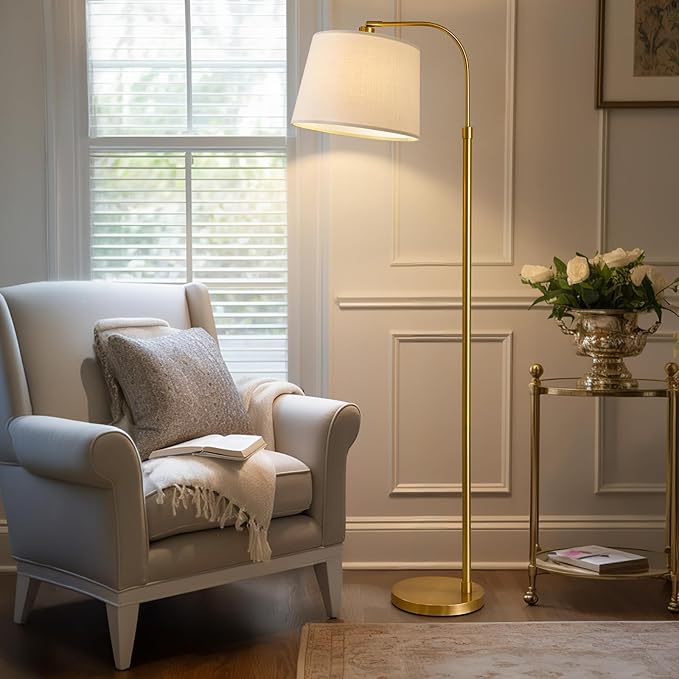 Oneach 62" Gold Floor Lamp for Living Rooms Tall Arc Standing Lamps for Bedrooms Industrial Corner Nursery Girls Kid Vintage Mid-Century Modern Reading Light Office Antique Brass Shade Lantern