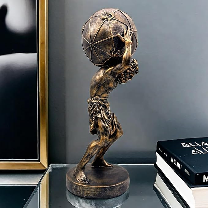 Bronze Greek Atlas Holding World Statue Large Sculpture Figurine Home Office Living Room Desktop Display Decor Decorative Decoration 16.5 Inch