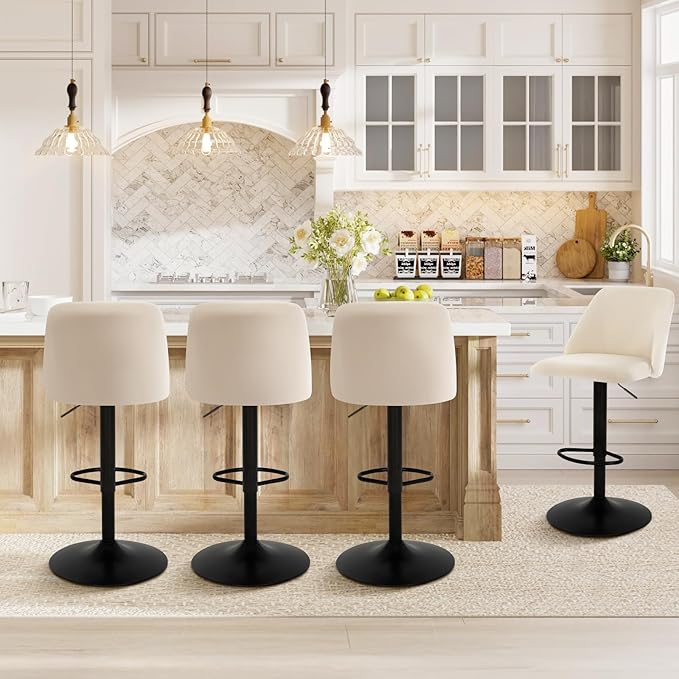 COLAMY Bar Stools Set of 1, Modern Swivel Bar Chairs, Adjustable Upholstered Barstools Counter Height with Full Backrest for Bar, Dining Room, Kitchen Island, Beige