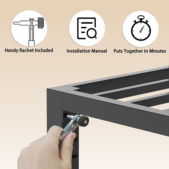 FUIOBYVV Full Size Bed Frame,12 Inch Low Profile Metal Platform with Steel Slats 3500lbs Support,No Box Spring Needed,Non-Slip Mattress Stopper,Underbed Space,Easy Assembly