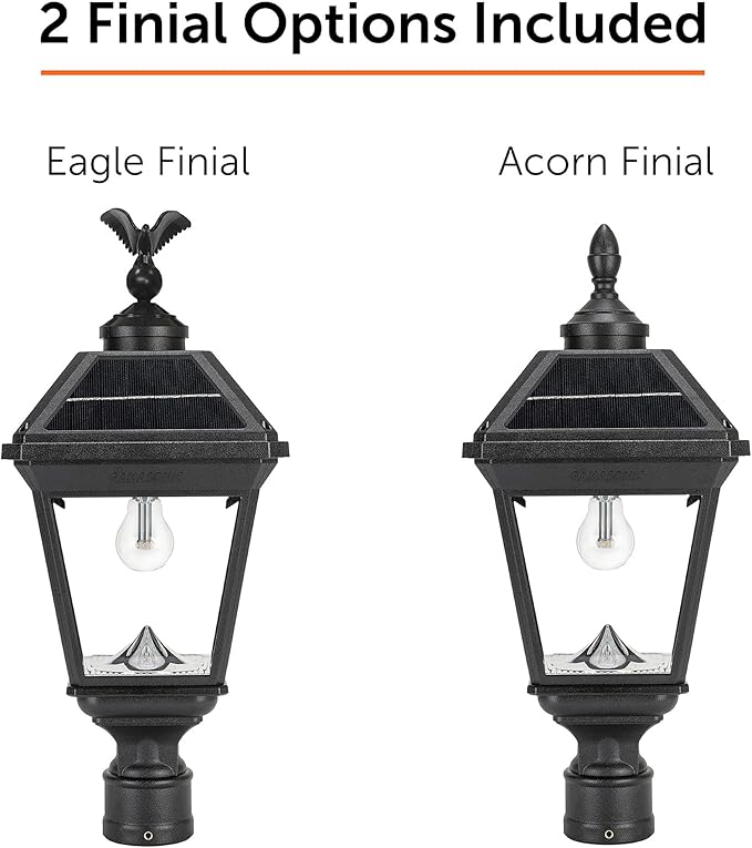Gama Sonic Imperial II Bulb Solar Post Light, Black UV Protected Resin and Clear Lens, Outdoor Single Lamp with 3" Fitter for Lamp Posts or Pier Base and Warm White 2700K Light
