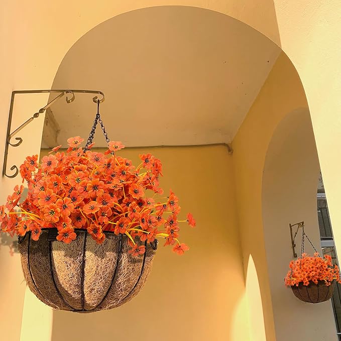 Artificial Flowers 15 Bunches Outdoor UV Resistant Faux Flowers Plastic Fabric Greenery Plants for Hanging Planter Kitchen Home Wedding Office Garden Decoration (Autumn Orange)