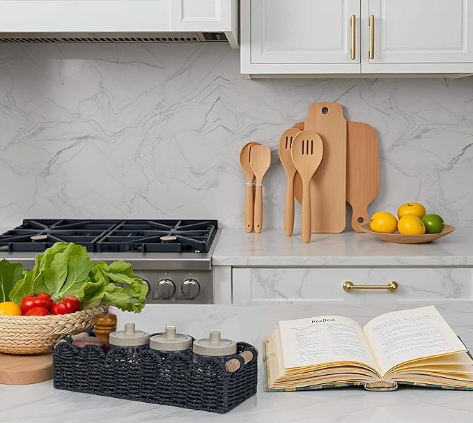 CubesLand Scalloped Edge Decor Basket for Living Room, Home, Bathroom, 2SAME SIZE Paper Rope Baskets, Toilet Storage Baskets for Over Toilet Storage Shelf, Cozy Woven Basket Both Storage&Decor, Black