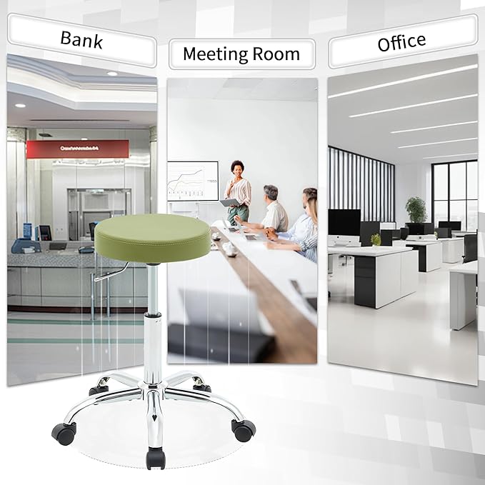 Office Drafting Chair, Adjustable Drafting Stool on Wheels 19.5"-26.6", Green Salon Rolling Chair (Green)