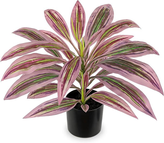 Artificial Plants Indoor with Pot, 19" Fake Potted Plants Medium Artificial Dracaena Plant in Black Pot Faux Tropical Plants for Bathroom Living Room Office Desk Shelf Decor