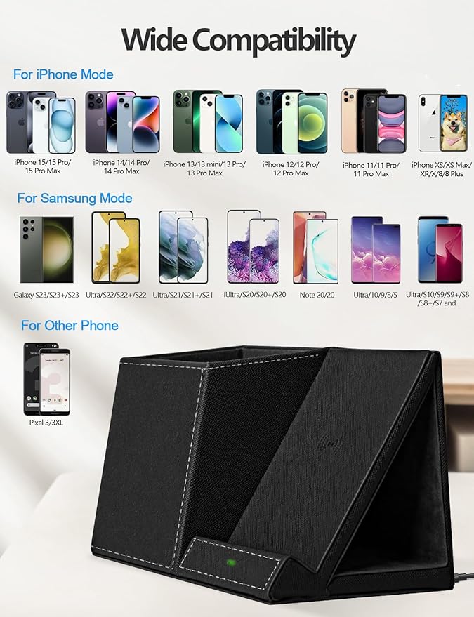 Desk Supplies Organizer, Multi-Functional Pencil Pen Holder with Wireless Charger, Desktop Stationery Organizer, Home Office Supply Storage Box Caddy (Black)