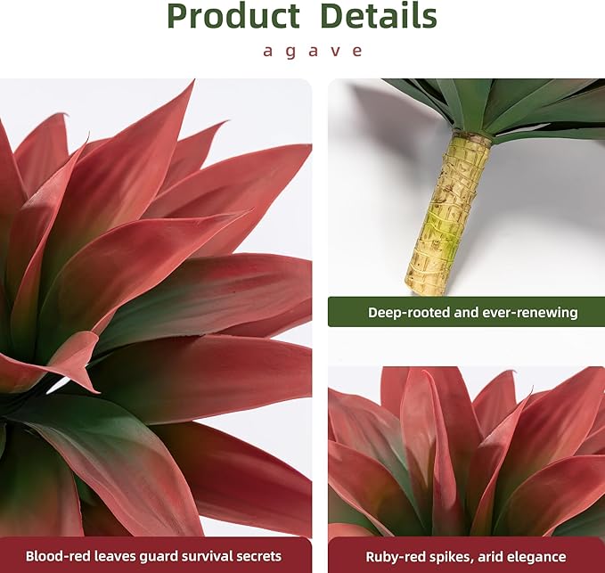 Artificial Agave Faux Agave Fake Greenery Outdoor Artificial Plants Fake Plants 28" for Indoor Home Decor Plastic Plants Outdoor Decor Front Porch Decor Simulation Plants(Red) 2pcs No Vase