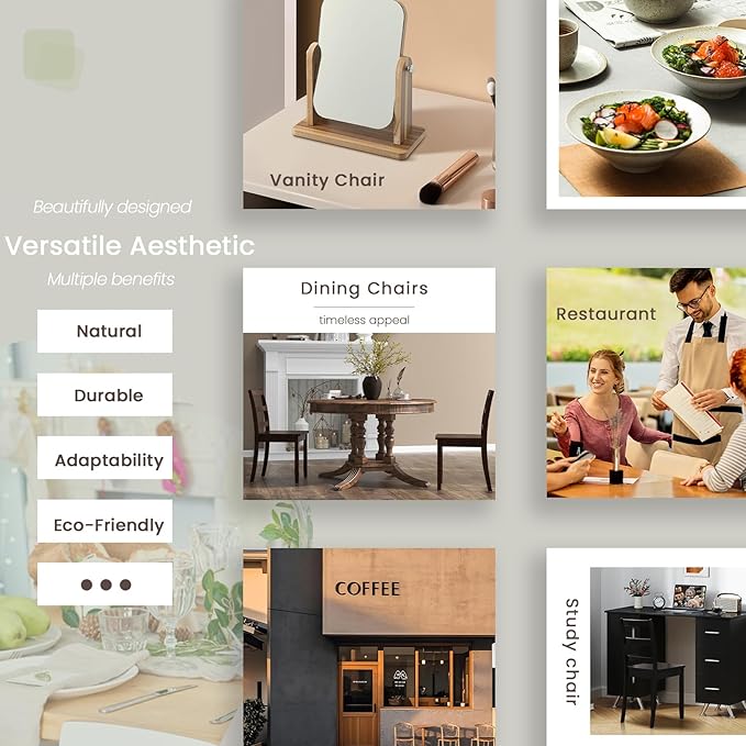 NAFORT Wooden Dining Chairs Set of 2, Ladder High Back Kitchen Side Chair with Solid Rubber Wood Legs, Farmhouse Dining Room Chairs for Dining in Kitchen, Living Room, Home Working and Restaurant