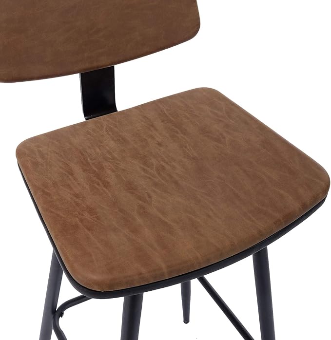 Modern Bar Stools 29 Inch Counter/Bar Height Barstools Set of 2 Leather Upholstered Barstool Chairs with Low Back for Kitchen Island, Dining Table & Breakfast Bar, Brown