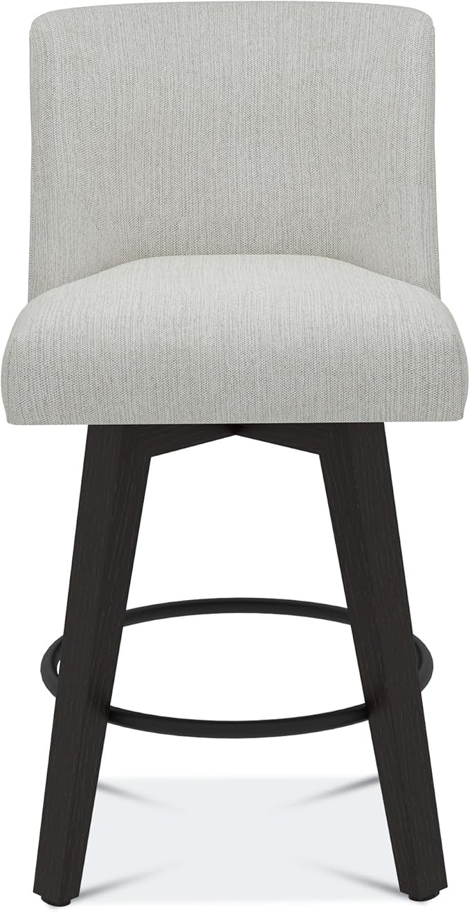 Counter Height Swivel Bar Stools Set of 2, 26" Seat Height Modern Bar Stools with Back and Solid Wood Legs for Kitchen Island, Fabric in Ivory White