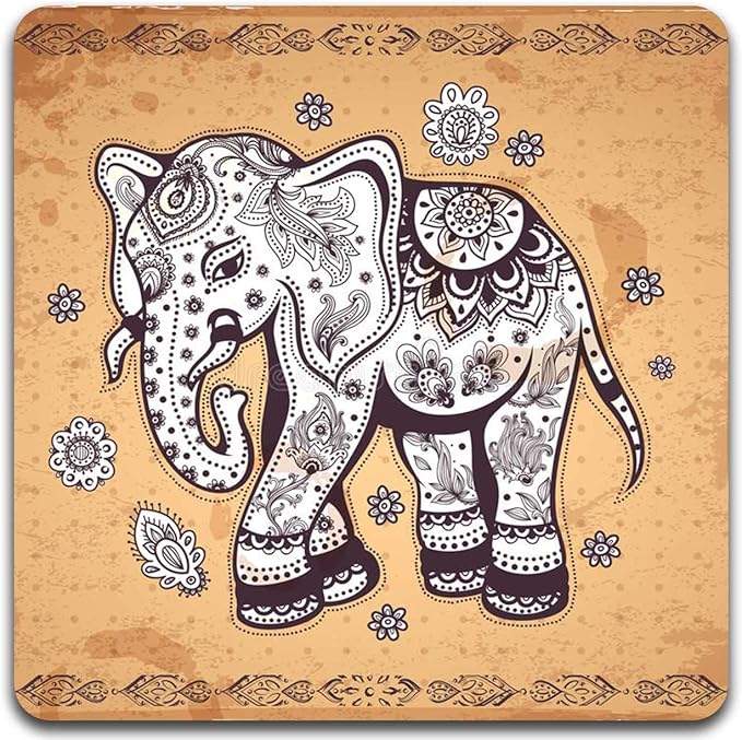 Personality Elephant Square Coaster Set - Made of Recycled Rubber - Set of 4