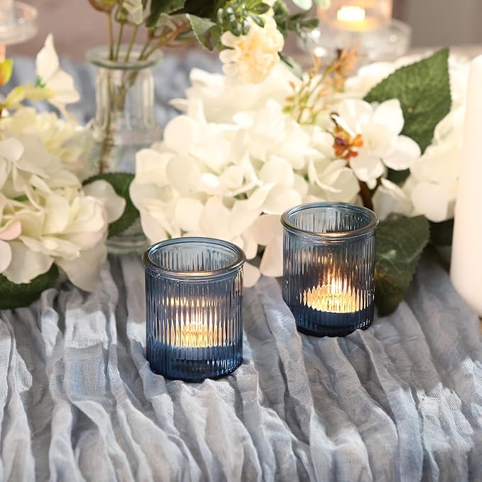 36pcs Votive Candle Holders, Blue Glass Votives Ribbed Tea Light Candle Holders Bulk for Baby Shower, Tea Lights Candles Holder for Home Party Wedding Decoration & Gift
