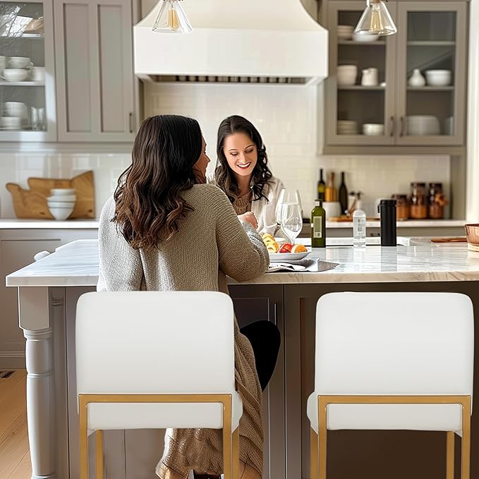Sophia & William Bar Stools Set of 2, White and Gold Bar Stools for Kitchen Island,24 Inch