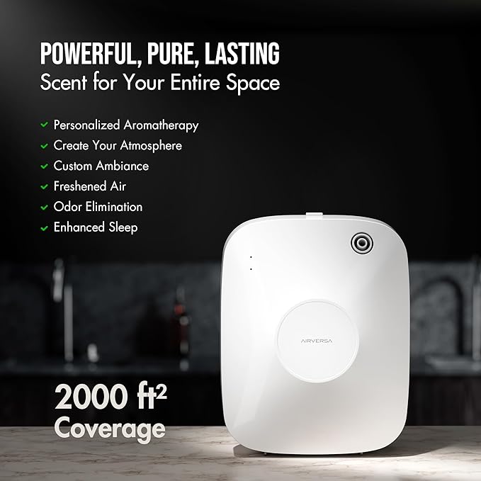 Airversa Smart Scent Air Machine with 400mL Capacity Up to 2000 sq ft Waterless Diffuser for Essential Oils for Home and Commercial Spaces, Aromatherapy Scent Diffuser for Large Rooms, White ANA