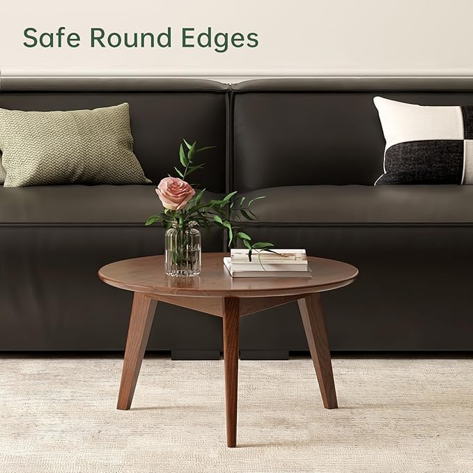 100% Solid Wood Round Coffee Table, Small Coffee Table w/Sturdy Legs, Wood Side Table for Bedroom Balcony Living Room (23.62" D x 13.78" H)