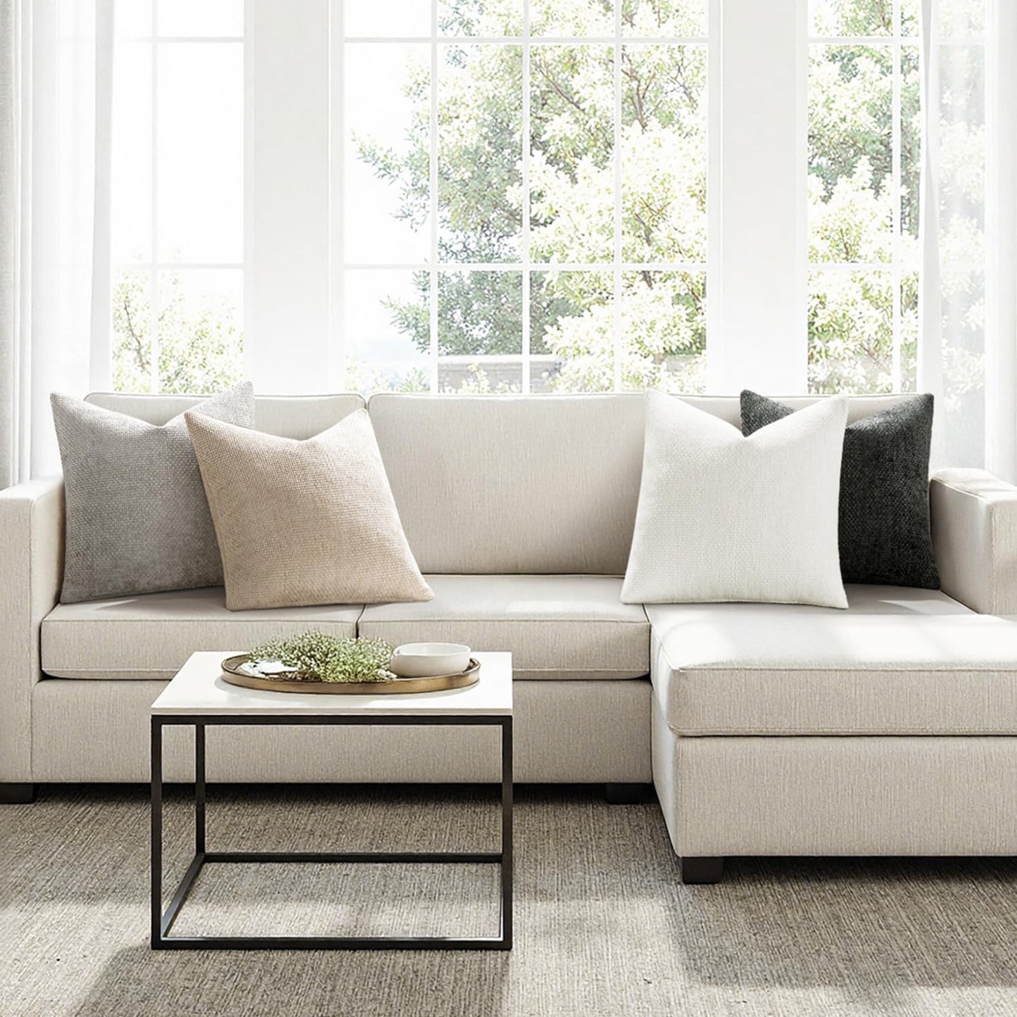 MIULEE Pack of 4 Couch Throw Pillow Covers 18x18 Inch Gray Soft Decorative Chenille Pillow Covers Farmhouse Accent Cushion Covers for Boho Home Decor Sofa Bedroom Living Room